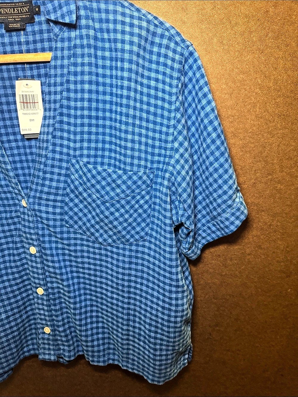Pendleton Men'Small Checkered Short Sleeve Shirt Blue Small - Picture 4 of 4